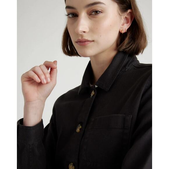 Quince Chore Jacket Organic Comfort Stretch Shacket Denim Oversized Black Size L - Picture 2 of 12